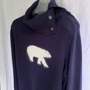 Talbots Sweater Women Navy Blue Lambswool Rabbit Hair Polar Bear Turtleneck